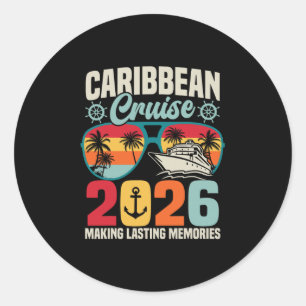 Pegatina Redonda Crucero por el Caribe 2026 Viaje de Vacaciones Coi