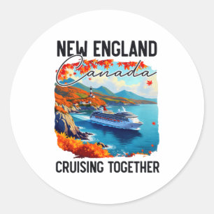 Pegatina Redonda Crucero por Nueva Inglaterra Canadá, Navegando jun