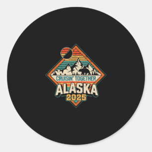 Pegatina Redonda Crucero Retro Alaska 2025 Vacaciones Juntos Cruisi