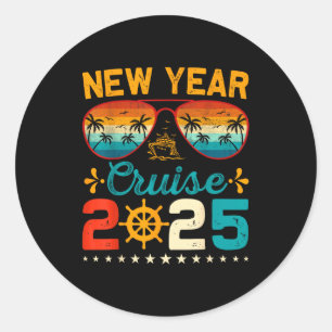 Pegatina Redonda Crucero Vintage Año Nuevo 2025 Familia Nye Coincid