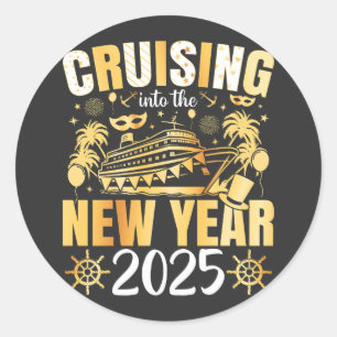 Pegatina Redonda Cruceros al crucero de Año Nuevo 2025