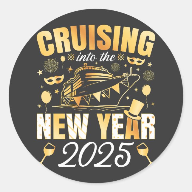 Pegatina Redonda Cruceros al crucero de Año Nuevo 2025 (Anverso)