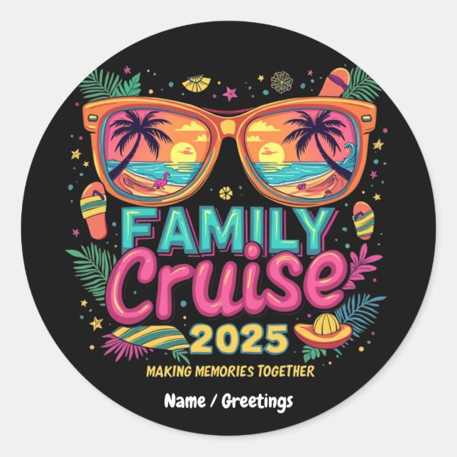 Pegatina Redonda Cruceros familiares 2025 Reuniendo Recuerdos (Anverso)