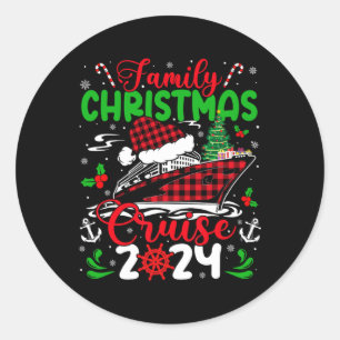 Pegatina Redonda Cruceros familiares Navidades 2024 Plaid Cute Squa