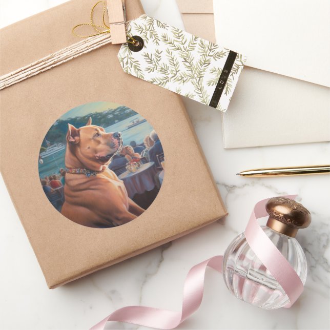 Pegatina Redonda Cruceros Navidades de American Staffordshire: Atra (Regalar)