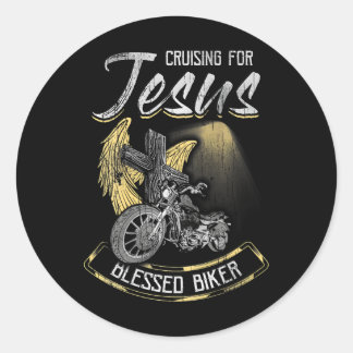 Pegatina Redonda Cruceros Por Jesús Cruzando La Bicicleta Cristiana