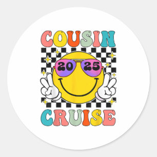 Pegatina Redonda Cruceros Retro Cousin 2025 Smile Face Matching Cru