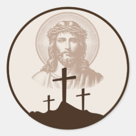 Pegatina Redonda Cruces del Calvario de Jesús Fe Cristiana Religios