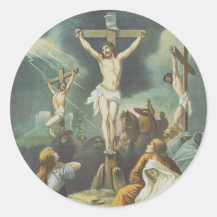 Pegatina Redonda Crucifixión de Jesucristo