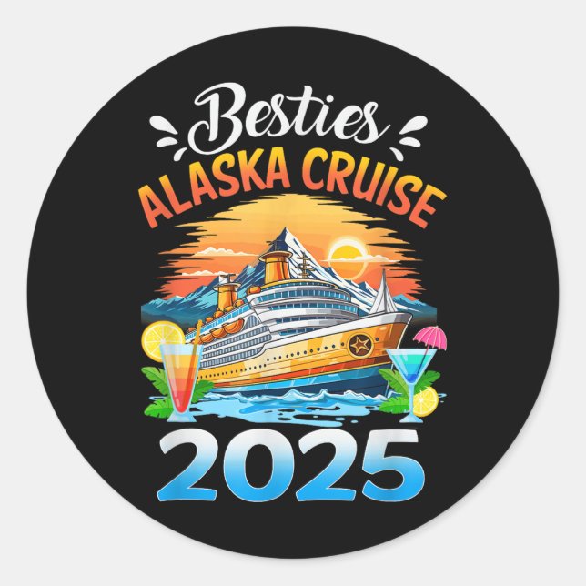Pegatina Redonda Cruise Besties Alaska 2025 Mejor Amigo Al (Anverso)