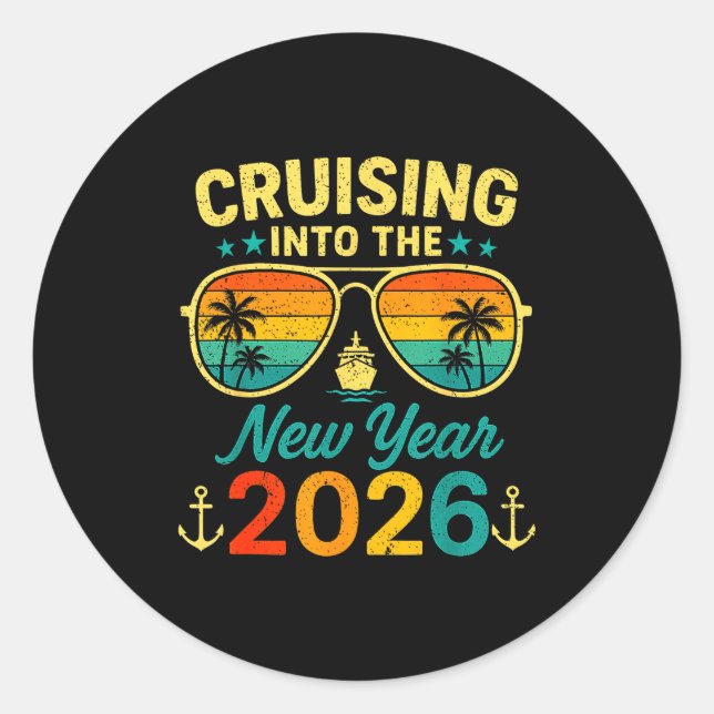 Pegatina Redonda Cruise Into New Year 2026 Bringing New Year Togeth (Anverso)