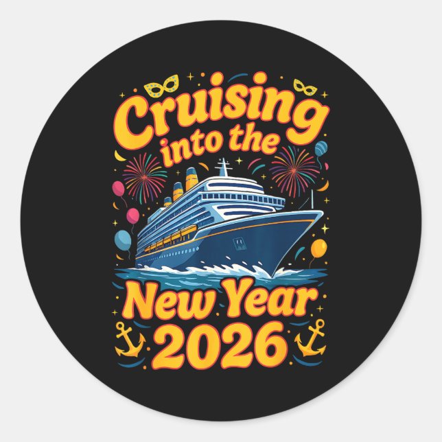 Pegatina Redonda Cruise Into The New Year 2026 Crew Squad Family Ma (Anverso)