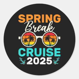 Pegatina Redonda Cruise Spring Break 2025 Para Cruceros Familiares