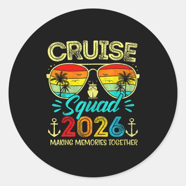 Pegatina Redonda Cruise Squad 2026 Family Group Matching Summer Vac (Anverso)