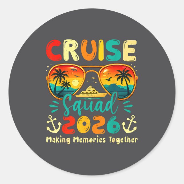 Pegatina Redonda Cruise Squad 2026 Family Group Matching Summer Vac (Anverso)