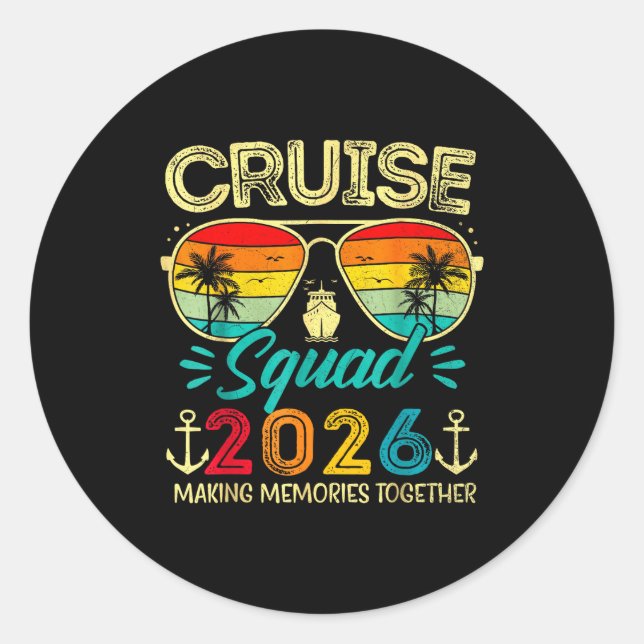 Pegatina Redonda Cruise Squad 2026 Family Group Matching Summer Vac (Anverso)