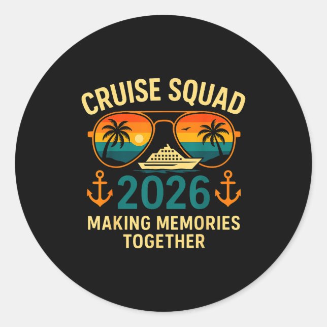 Pegatina Redonda Cruise Squad 2026 Family Vacation Matching Group S (Anverso)
