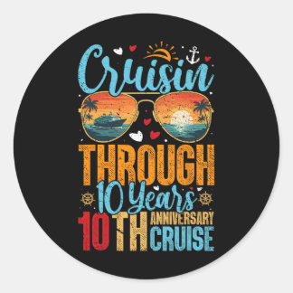 Pegatina Redonda Cruisin Through 10 Years 10th Wedding Anniversary 