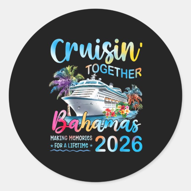 Pegatina Redonda Cruisin' Together Bahamas 2026 Family Group Cruise (Anverso)