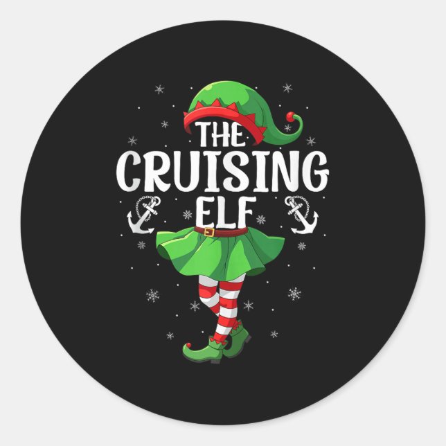 Pegatina Redonda Cruising Elf Christmas Girls Women Elf Squad Xmas  (Anverso)