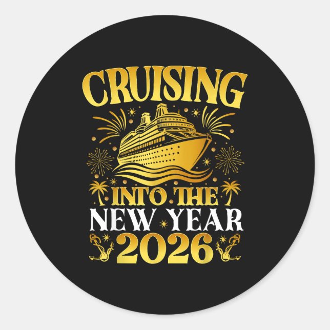 Pegatina Redonda Cruising Into 2026 New Years Cruise Family Holiday (Anverso)