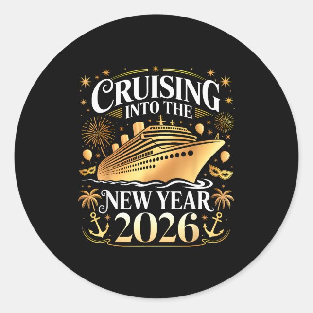 Pegatina Redonda Cruising Into 2026 New Years Eve Party Favors Fami (Anverso)