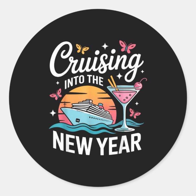 Pegatina Redonda Cruising Into 2026 New Years Eve Party Matching Fa (Anverso)