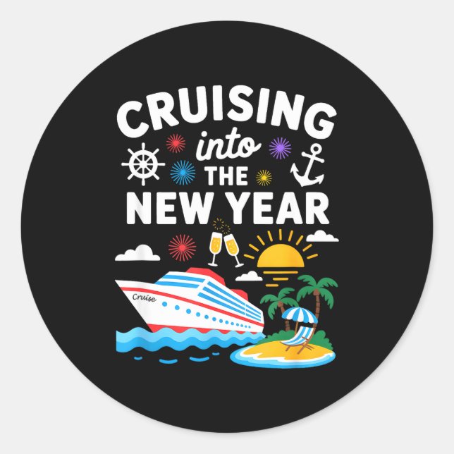 Pegatina Redonda Cruising Into New Year 2026 Match Family Vacation  (Anverso)