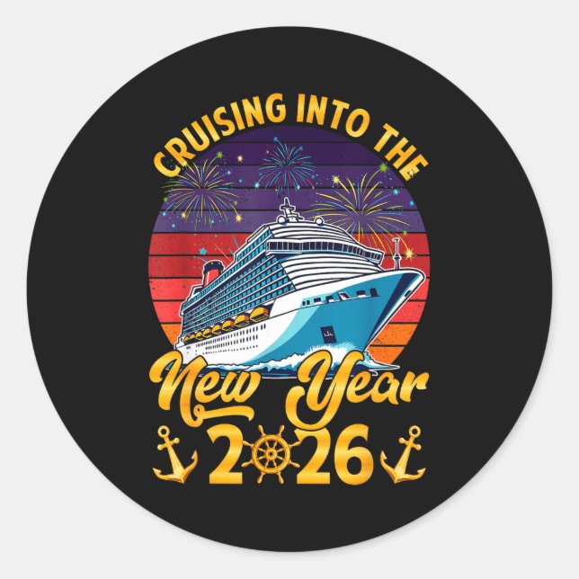 Pegatina Redonda Cruising Into The New Year 2026 Cruise New Years E (Anverso)