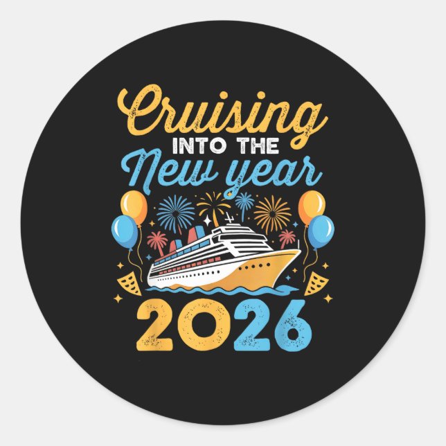 Pegatina Redonda Cruising Into The New Year 2026 Family Cruise Cele (Anverso)