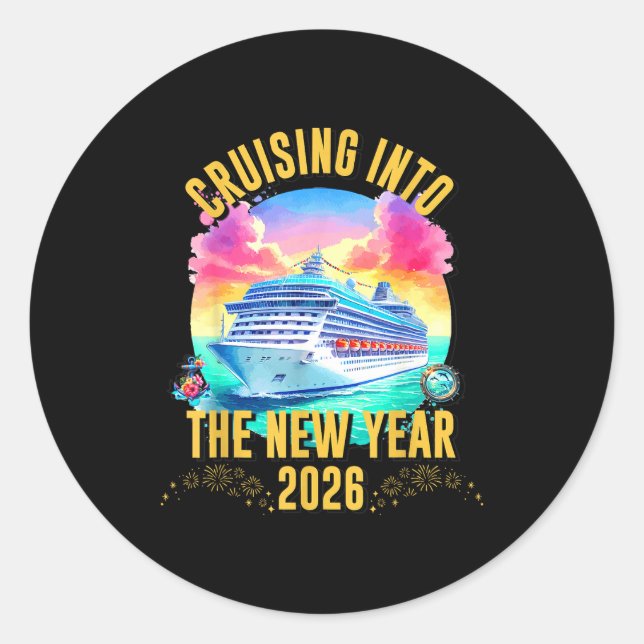 Pegatina Redonda Cruising Into The New Year 2026 Ocean Lover  (Anverso)