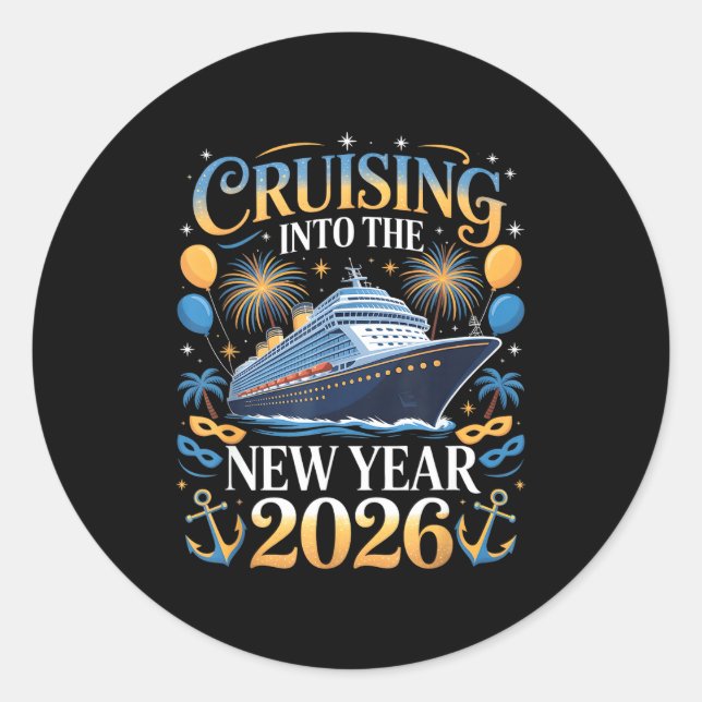 Pegatina Redonda Cruising Into The New Year 2026 Vacation Design  (Anverso)