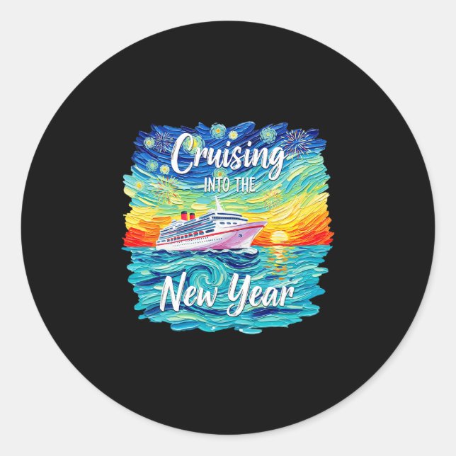 Pegatina Redonda Cruising Into The New Year 2026 Vacation Party Fam (Anverso)