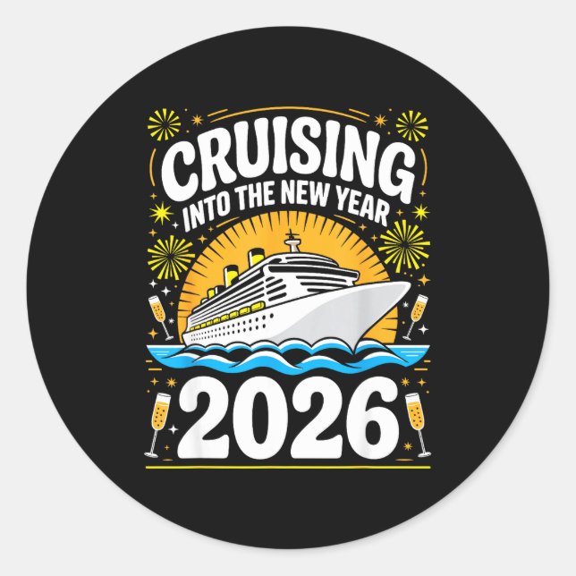 Pegatina Redonda Cruising Into The New Years Eve 2026 Family Matchi (Anverso)