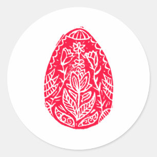 Pegatina Redonda Crujiente de Huevos de Pascua Rústica Roja