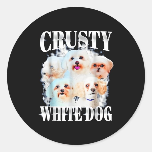 Pegatina Redonda Crusty White Dog Funny For Men Women  (Anverso)