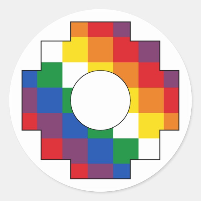 Pegatina Redonda Cruz Andina - Tawa Chakana - Huipala - Qulla Suyu (Anverso)