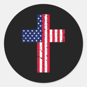 Pegatina Redonda Cruz bandera cristiana religiosa Estados Unidos Am