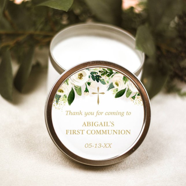 Pegatina Redonda Cruz blanca de oro floral religiosa (Subido por el creador)