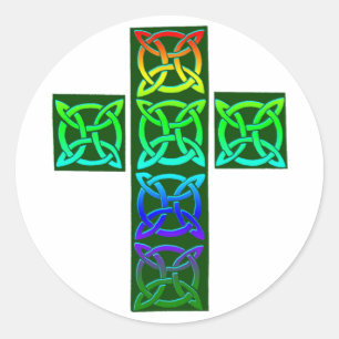 Pegatina Redonda Cruz Celta brillante
