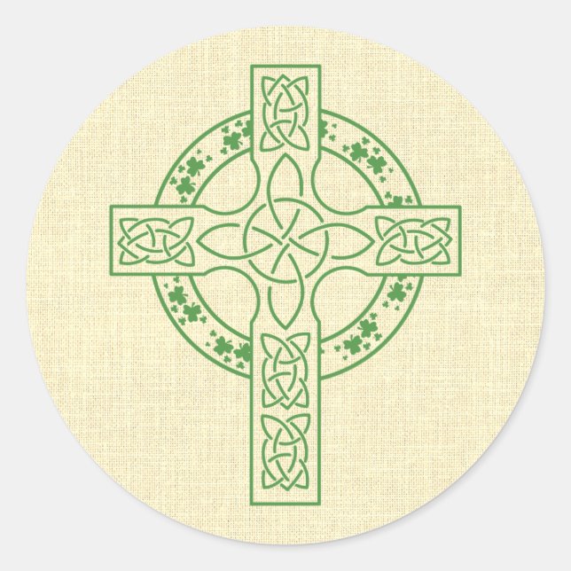 Pegatina Redonda Cruz Celta Con Anillo De Shamrock (Anverso)