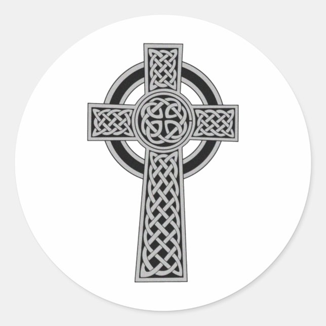 Pegatina Redonda Cruz Celta - Plata (Anverso)