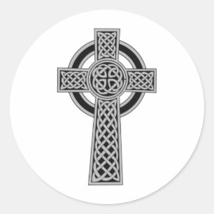 Pegatina Redonda Cruz céltica - plata