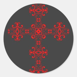 Pegatina Redonda Cruz con ornamento rojo