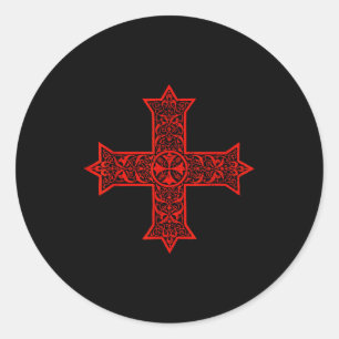 Pegatina Redonda Cruz copta Iglesia ortodoxa copta Cristo oriental