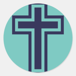 Pegatina Redonda Cruz cristiana azul diferentes variantes