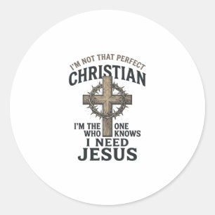 Pegatina Redonda Cruz Cristiana Corona de Espinas Camiseta de Fe Vi