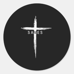 Pegatina Redonda Cruz Cristiana Genial Jesús Salva Hombres Mujeres