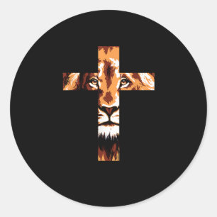 Pegatina Redonda Cruz Cristiana León Judá Dios Fe