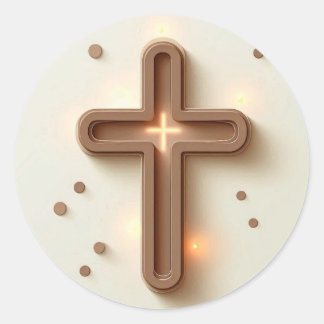 Pegatina Redonda Cruz Cristiana Marrón